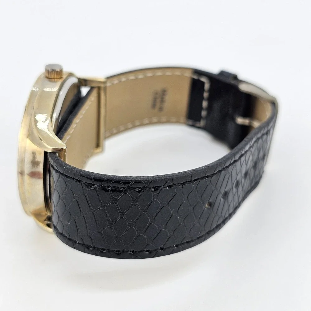 40MM Women's Watch Animal Print Dial Black Faux Leather‎ Band New Battery